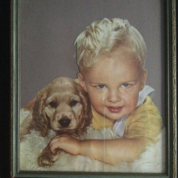 Small vintage print boy and dog with a vintage frame wall decor - Picture 2 of 3